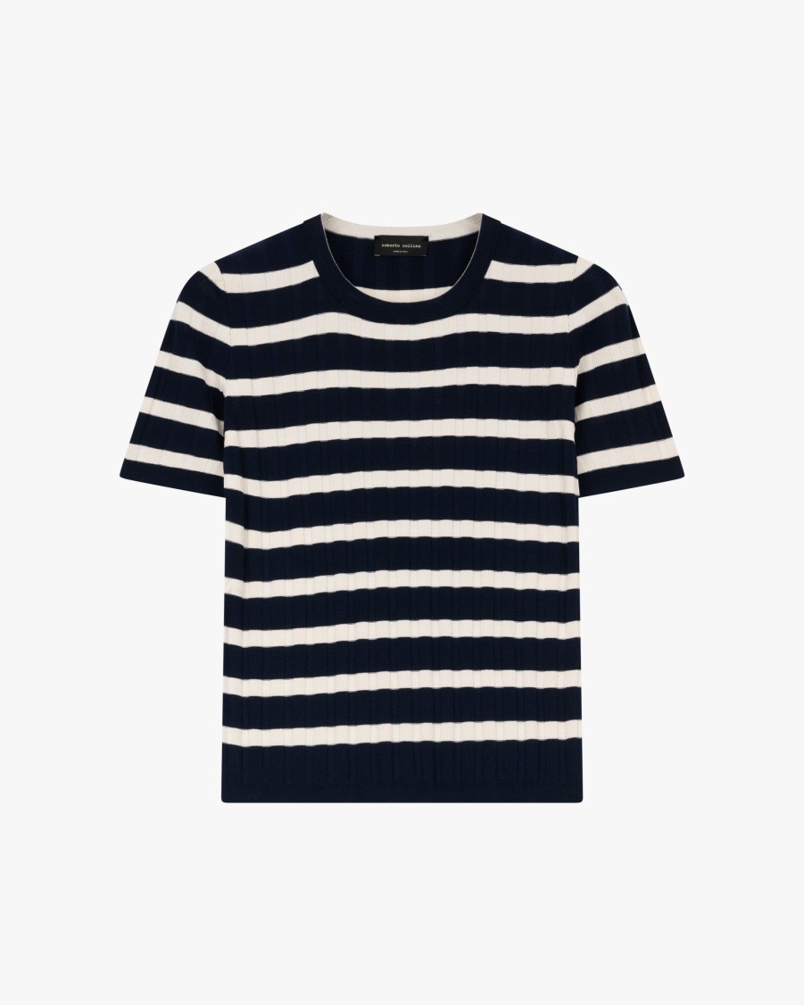 ROBERTO COLLINA Knitwear | Striped Rib Knit Shirt